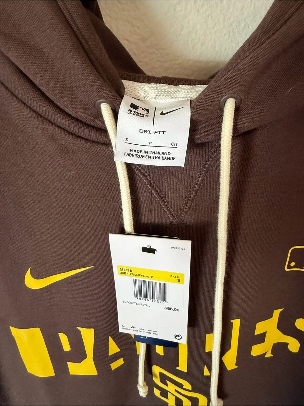 Nike Brown and Yellow Padres Sleeveless Hoodie